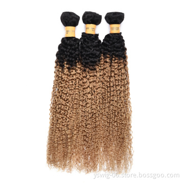 YS Factory Supply Unprocessed 1b/27# Curly Wave Ombre Human Hair, Virgin Hair Bundles Unprocessed